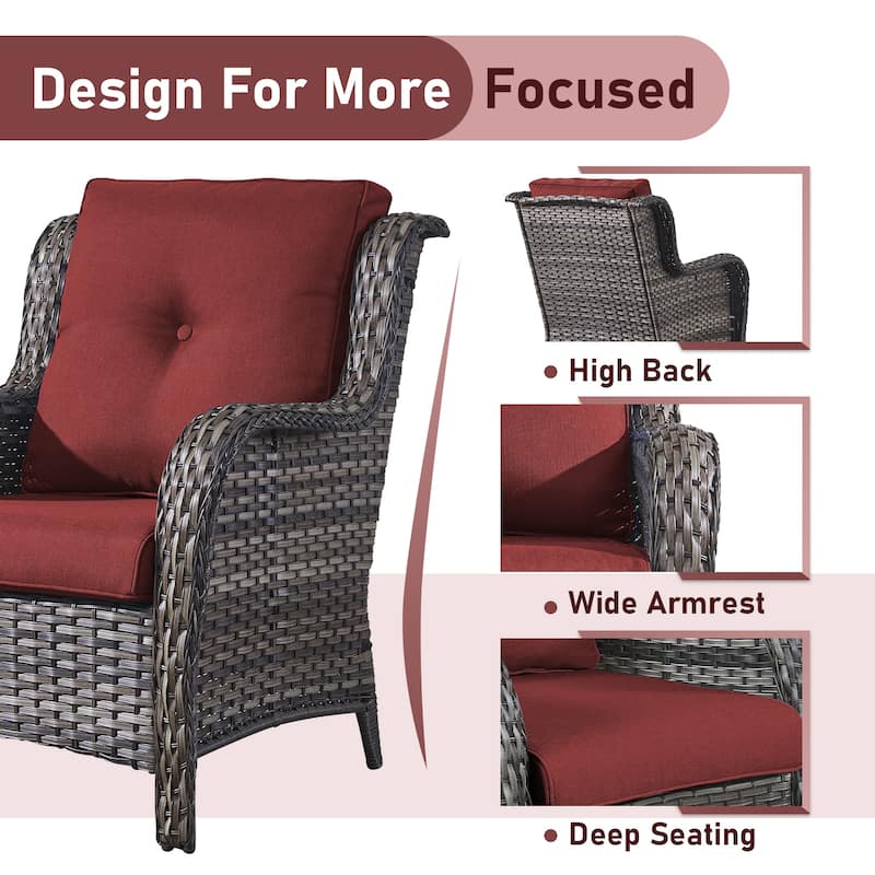 Fire Pit Table with 2 Swivel Chairs 2 Patio Chairs Grey-Red - Grey