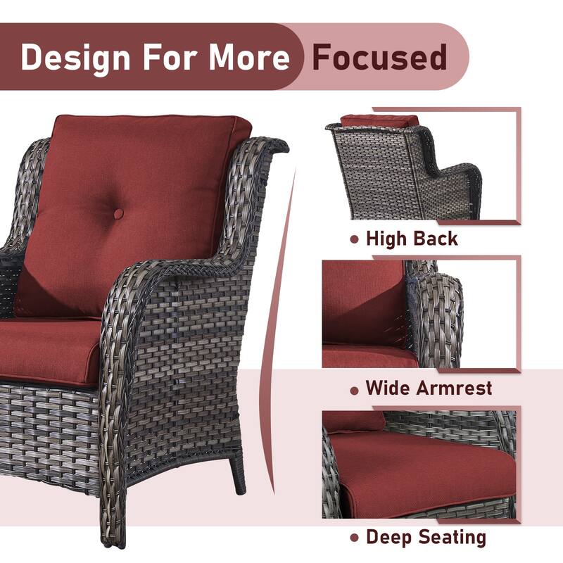 Fire Pit Table with Patio Chairs Ottomans Grey-Red - Grey
