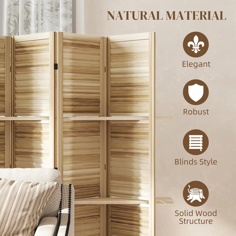 HOMCOM 5 Panel 67" Tall Wood Room Divider, Privacy Screen with 3 Display Shelves, and Folding Storage for Bedroom or Home Office