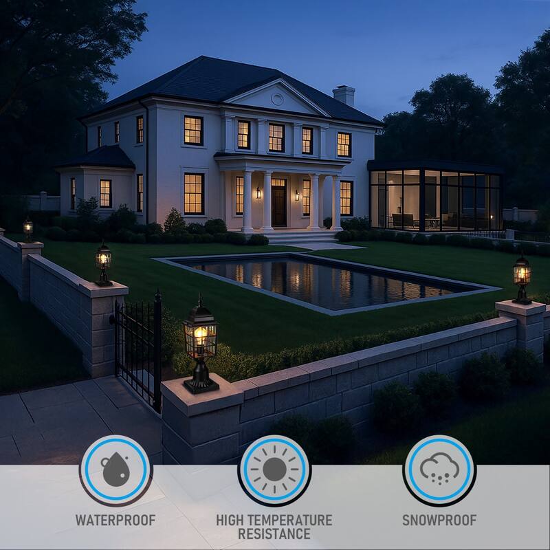 Dusk to Dawn Outdoor Post Lantern, Clear Glass Exterior Post Light - 2PACK