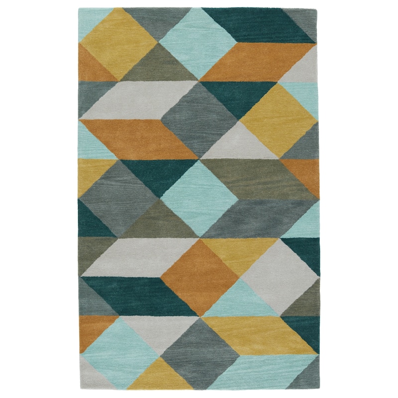 Ojo Handmade Geometric Area Rug - 5' x 8' - Gold/Teal