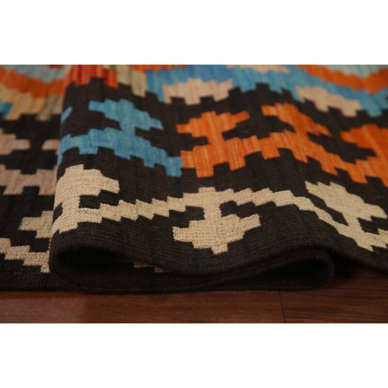 Hand Woven Oriental 100% Wool Carpet Southwestern Geometric Oranges & Rust Kilim Area Rug - 9' 9'' X 6' 8''