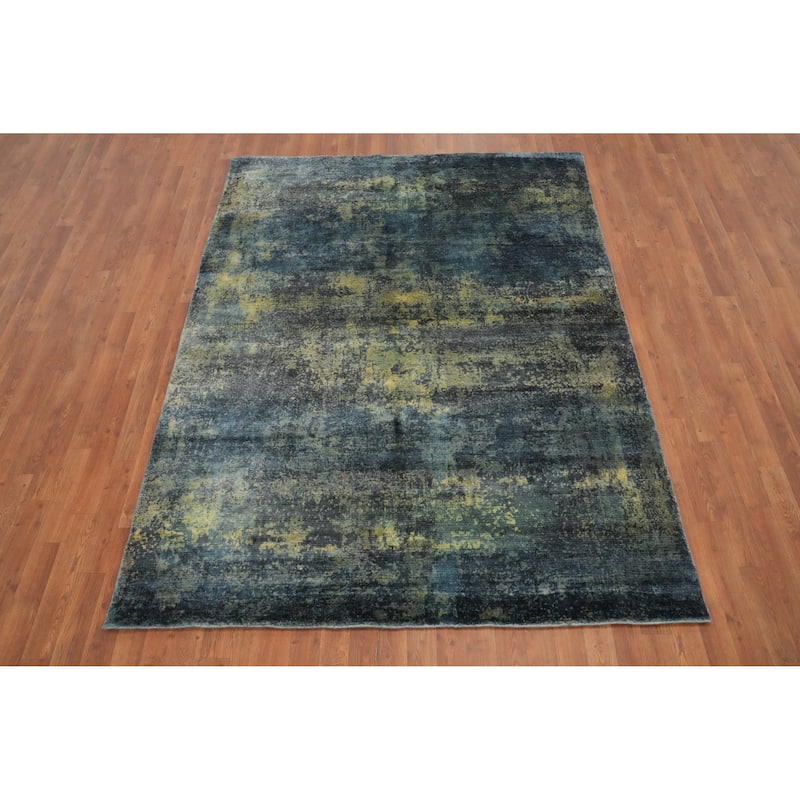 Hand Knotted Oriental Viscose Silk Carpet Modern Abstract Multi-Colored Abstract Area Rug - 7' 7'' X 5' 8''