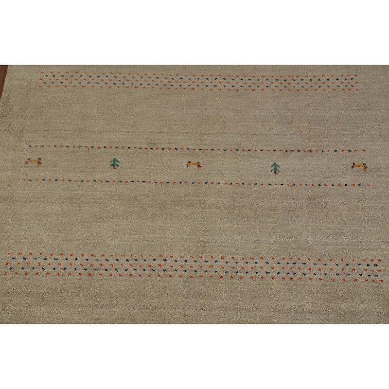 Hand Knotted Oriental 100% Wool Carpet Tribal Tribal Green Gabbeh Area Rug - 6' 6'' X 4' 7''