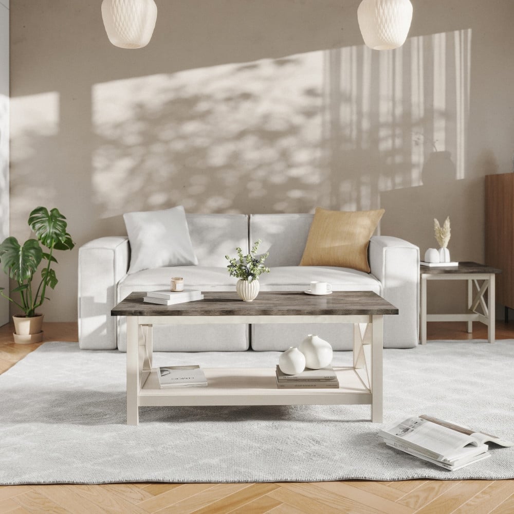 Option Acacia Gray Top/Rustic White Frame