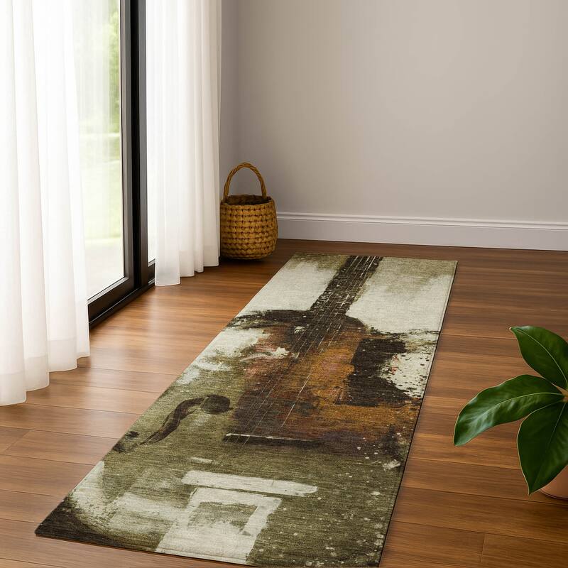 Premium Washable Super Soft Modern Guitar Mayfield Rug - Brown - 2'3" x 7'6"