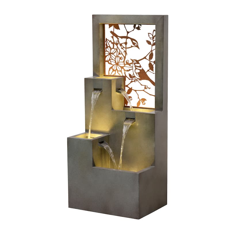 LED Lighted 4-Spouts Outdoor Garden Water Fountain - 41.75"