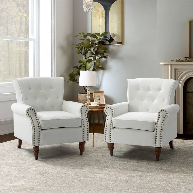 Indiges Comfy Upholstered Accent Armchair with Tufted Back Set of 2 for Bedroom Reading Office