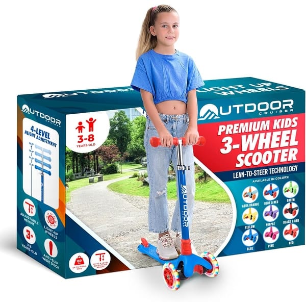 slide 2 of 62, Outdoor Cruiser 3-Wheel Kids Scooter – with Lean-to-Steer Technology, Led Lighted Wheel, Girls Ages 3-8, Blue and Red Blue & Red