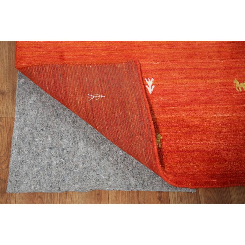 Orange Animals Gabbeh Indian Rug Hand-Knotted Wool Carpet - 4'6" x 6'6"