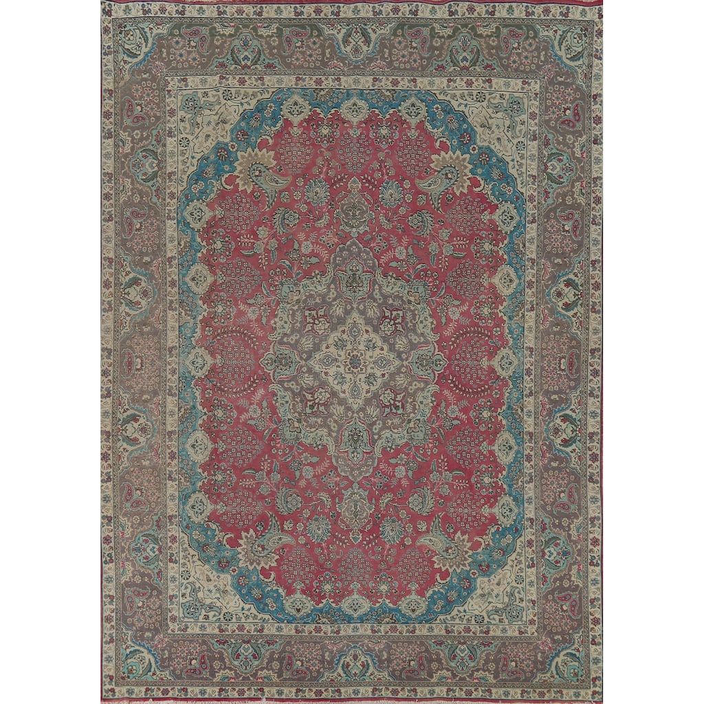 Tabriz Persian Vintage Area Rug Handmade Wool Carpet - 10'1"x 12'10"
