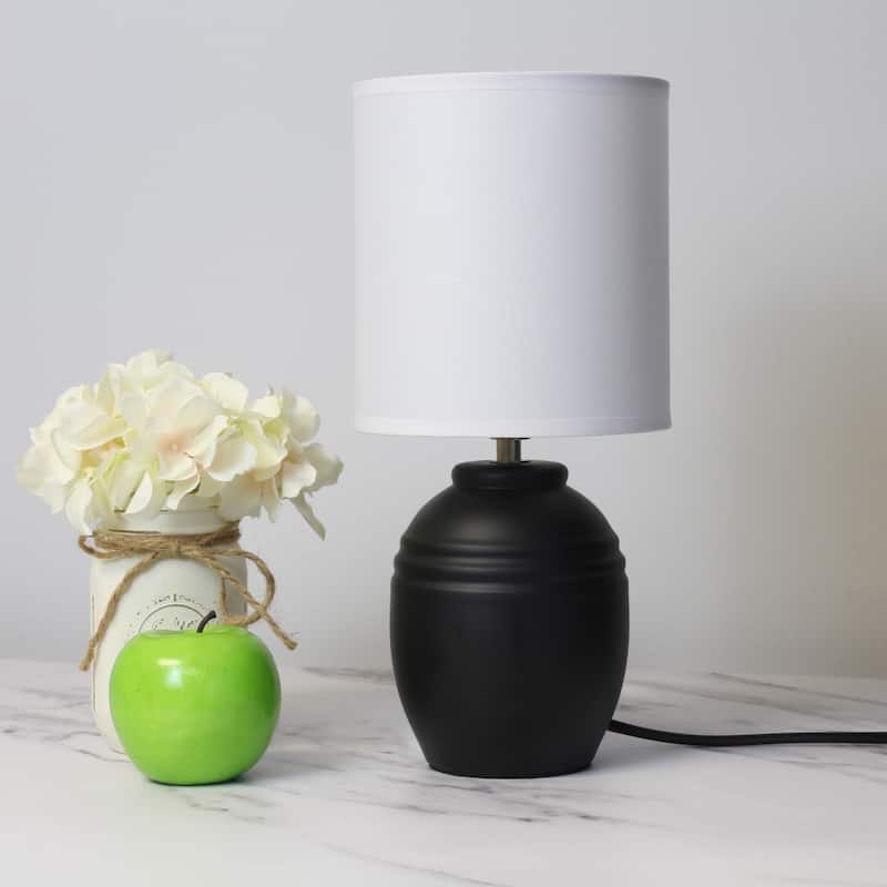Ceramic Mini Jar Table Lamp with Fabric Drum Shade for Bedroom, Living Room - 6 x 6 x 13 in. (L x W x H)
