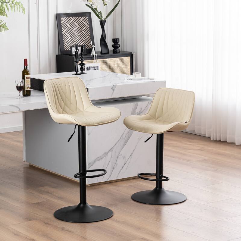 Adjustable Bar Stools Set of 2, Faux Leather Swivel Bar Chairs