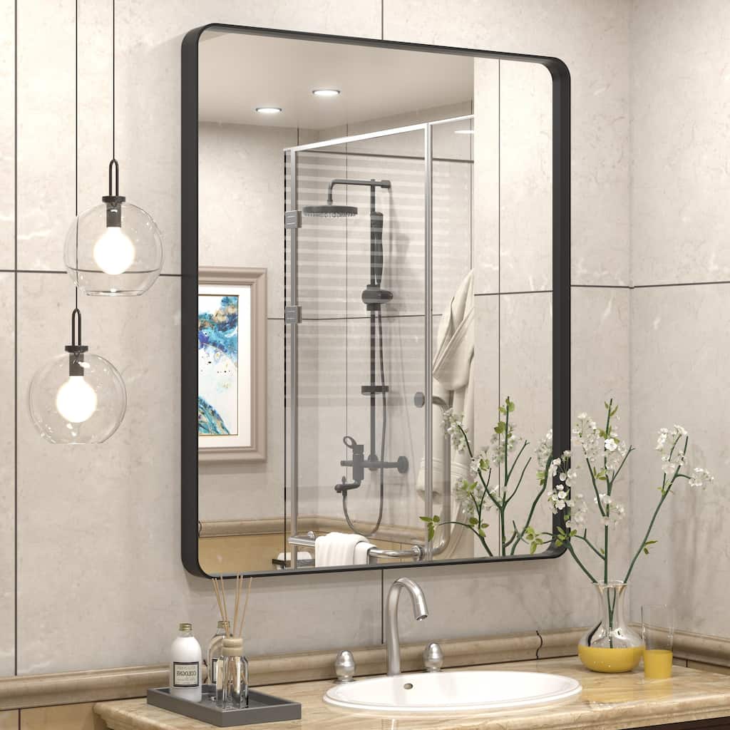 Aluminum Alloy Framed French Cleat Mounted Tempered Glass Wall Vanity Mirror