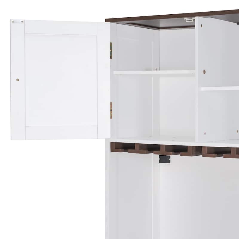 Queen Murphy Bed with Storage Cabinet, Wine Rack, LED Lighting & Drawers, White