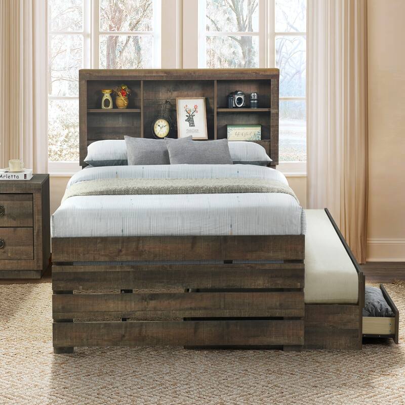 2 Pieces Bedroom Sets Farmhouse Style Twin Size Bookcase Captain Bed