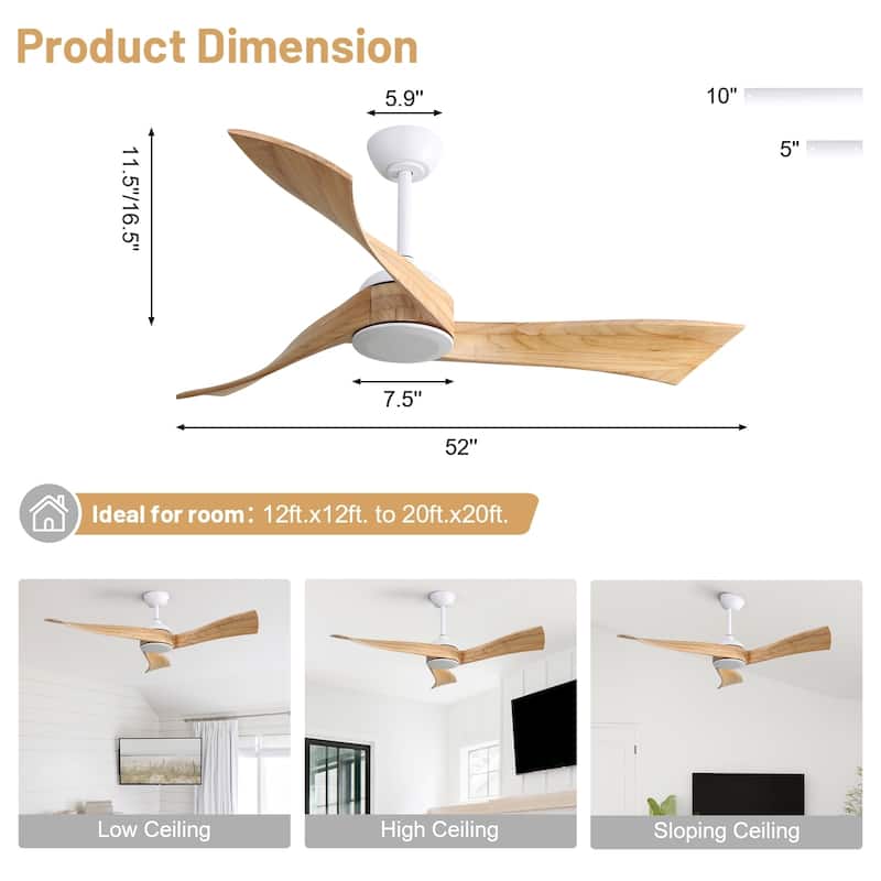 Sofucor 52Inch Ceiling Fan without Light, 6 Wind Speeds with Remote Control for Living Room and Patio