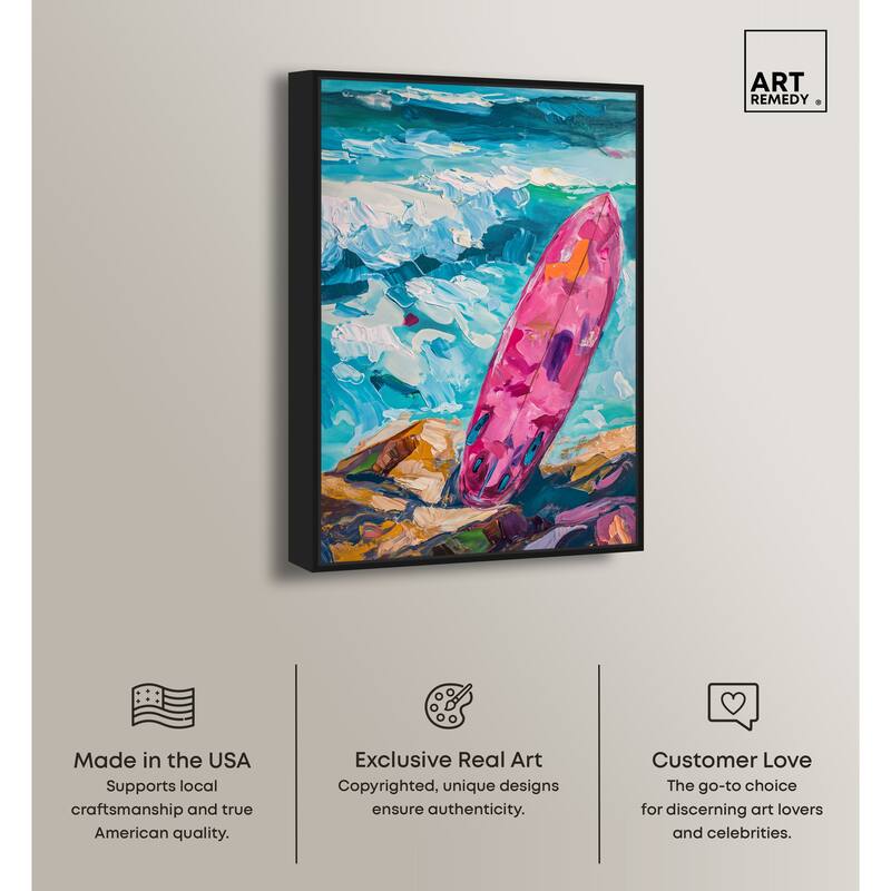 Art Remedy Just A Little Break Wave Framed Colorful Coastal 1 Piece Canvas Wall Art