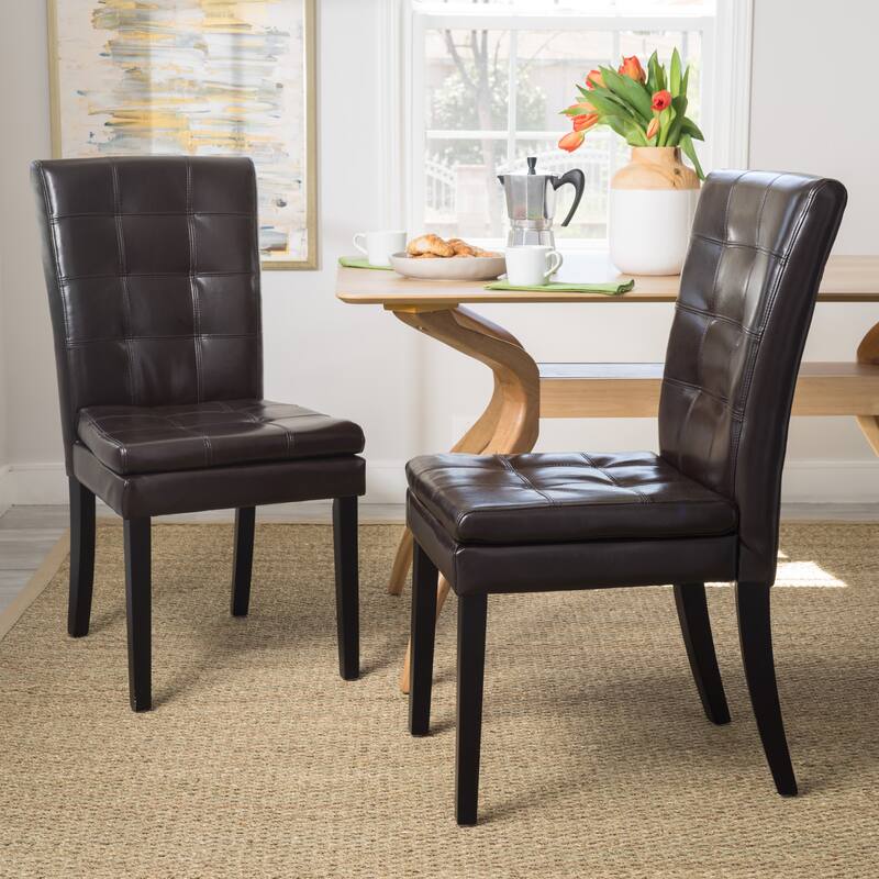 Upholstered Dining Chair Set of 2, Vintage Faux Leather Dining Chair with Wood Legs Armless Kitchen Chair Ergonomic Dining Chair