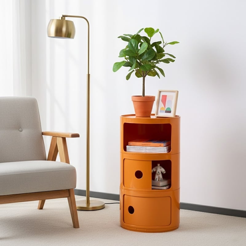 Modern 3 Tier Orange Side Table Nightstand - Orange