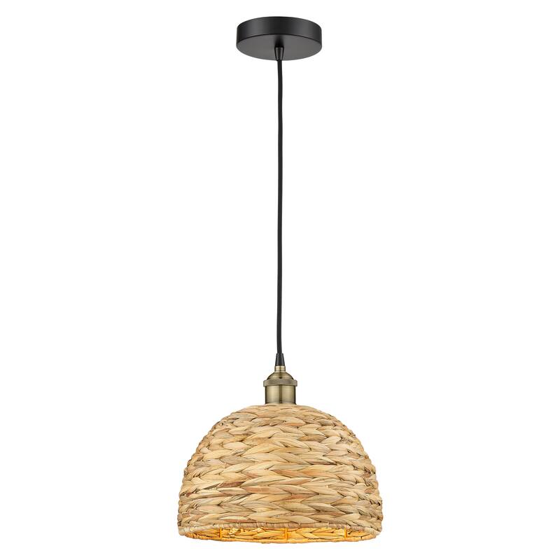 Innovations Lighting Endless Possibilities Edison - Woven Rattan - 1 Light 12" Cord Hung Mini Pendant - Black Antique Brass