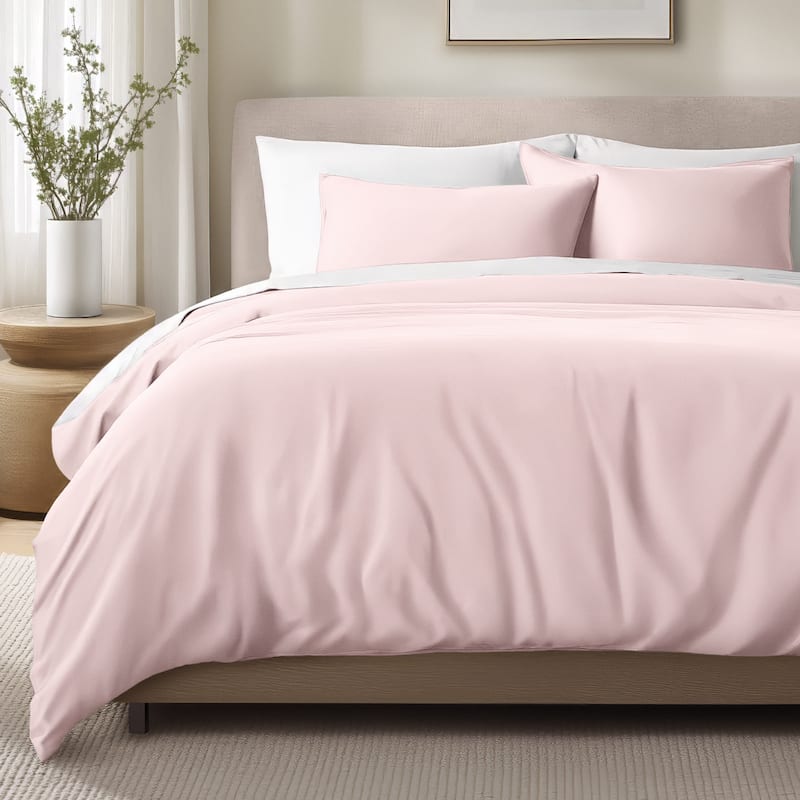 Bare Home Organic Cotton Duvet Cover Set - Smooth Sateen Weave - Dusty Pink - Twin