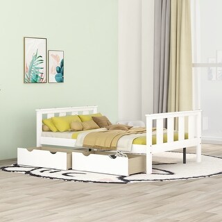 Full Size Classic Modern Design Solid Wood Platform Bed Frame with Storage Drawers, Headboard and Footboard