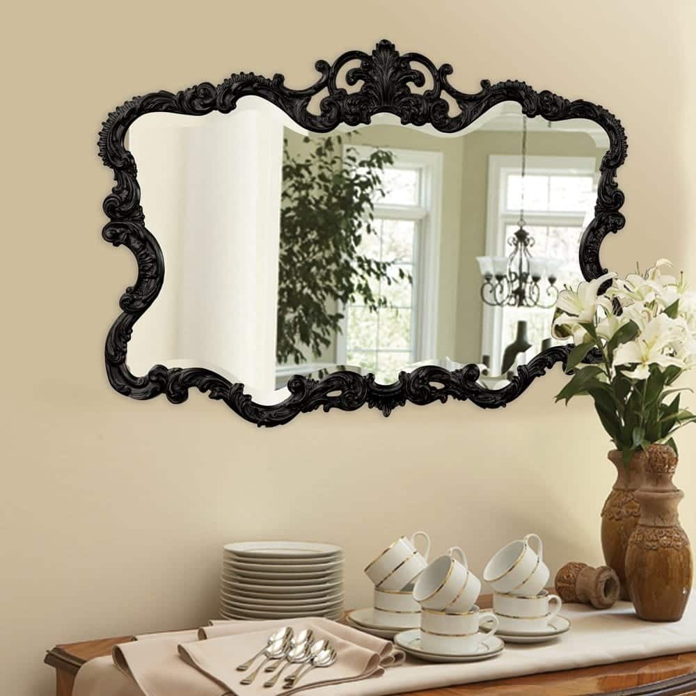 Allan Andrews Glossy Black Ornate Framed Decorative Wall and Accent Mirror