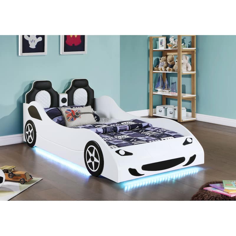 Cruiser Wood Upholstered Twin LED Car Platform Bed