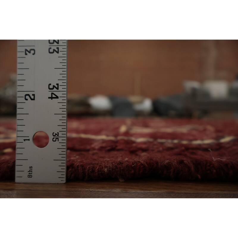 Hand Knotted Oriental 100% Wool Carpet Modern Tribal Red Moroccan Area Rug - 9' 9'' X 7' 0''