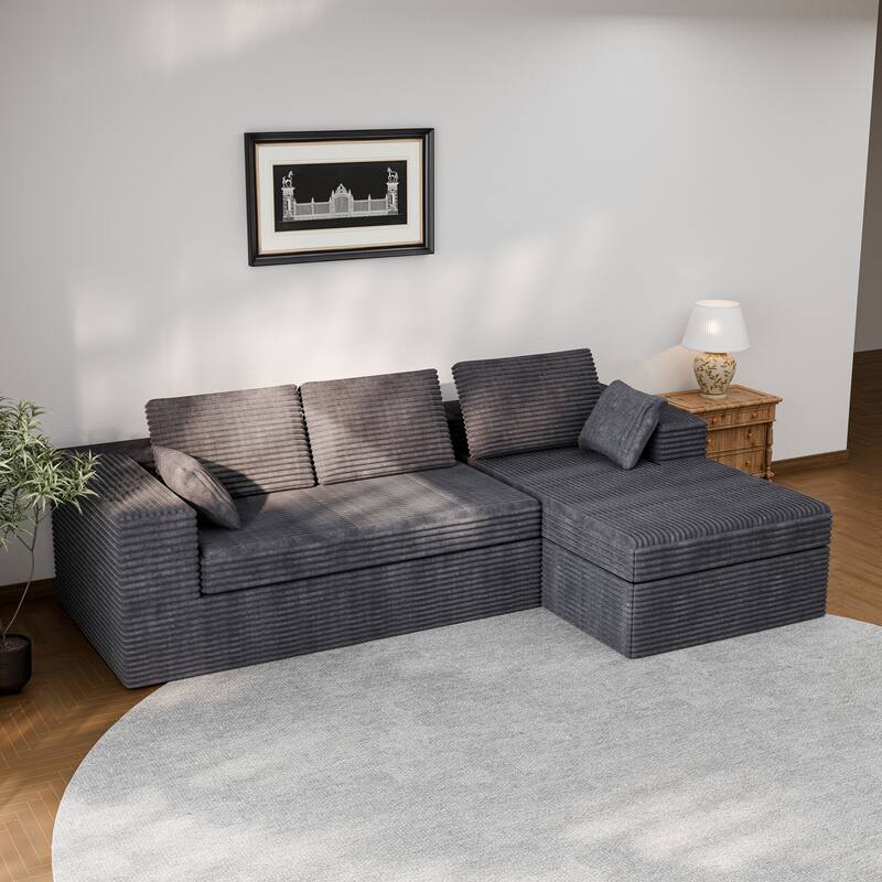 Modland 108”L-Shaped Modular Corduroy Couch with Deep Seats Comfy Sectional Sofa for Living Room