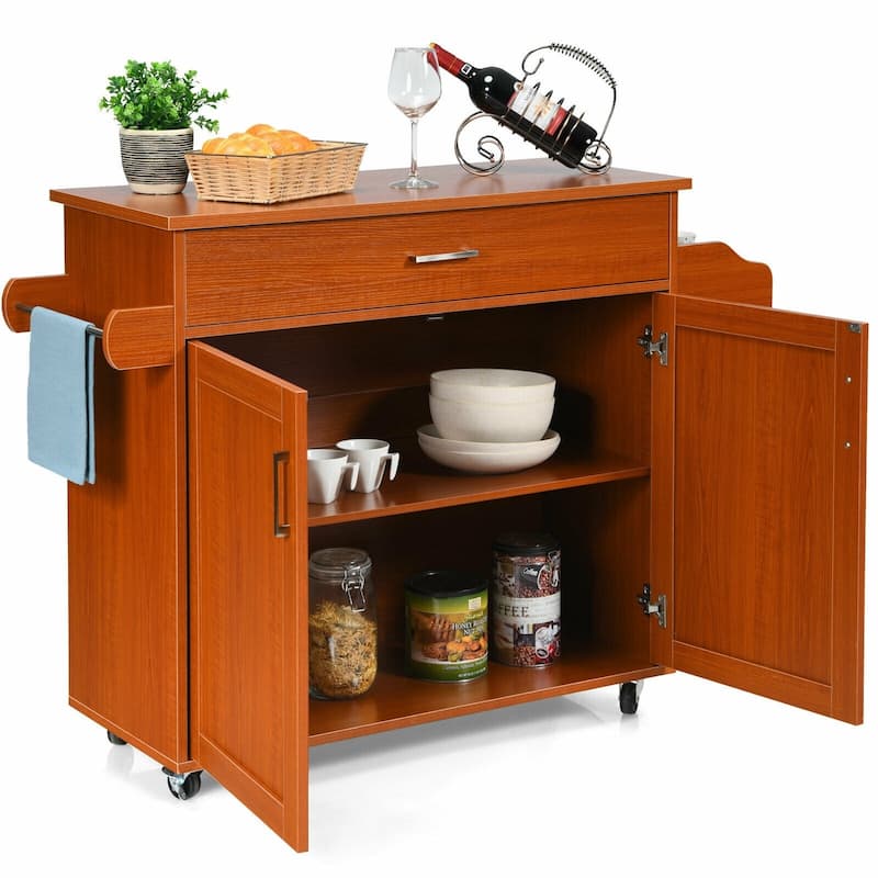 Rolling Kitchen Island Cart with Towel and Spice Rack - 45.5" x 16" x 33.5"(L x W x H)