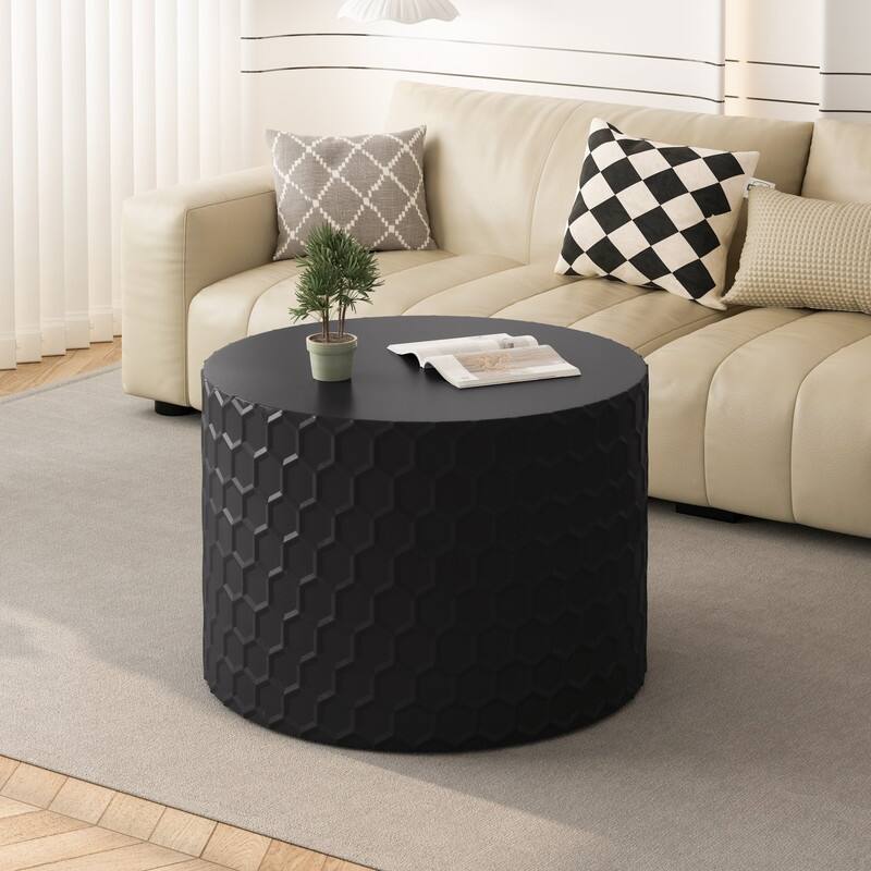 Stylish and Minimalist Nesting Coffee Table Set with Honeycomb Design, Modern Round Coffee Table, Drum Circle Coffee Table