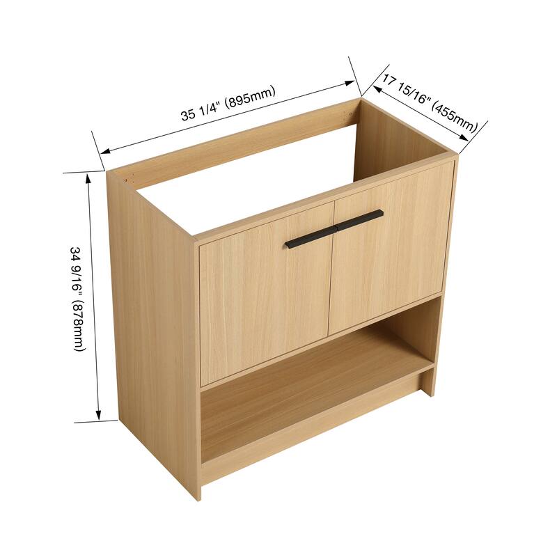 GDFStudio - Lisbon Modern Minimalist Freestanding Bathroom Vanity Cabinet with Soft Close Doors, Open Shelf, Sink NOT INCLUDED