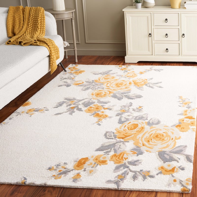 SAFAVIEH Handmade Jardin Kathchen French Country Floral Wool Rug - 8' x 10' - Ivory/Gold