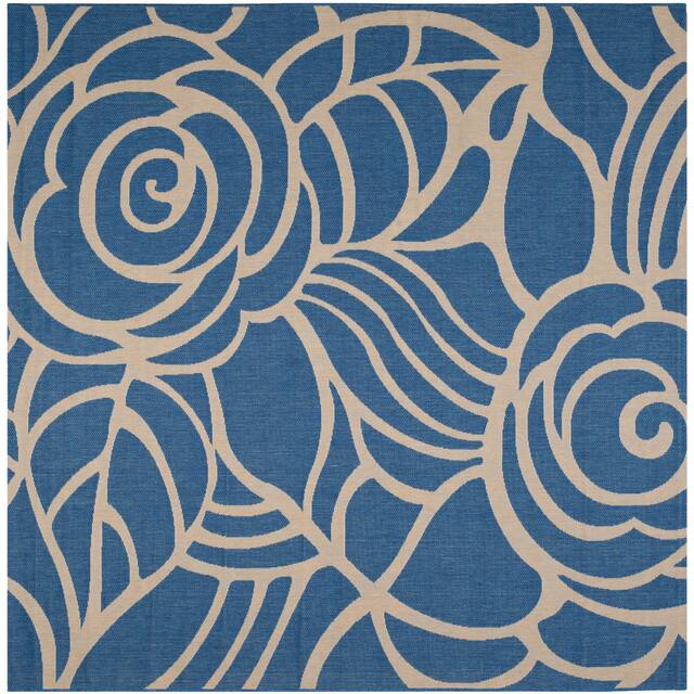 SAFAVIEH Courtyard Lorrayne Floral Geo Indoor/ Outdoor Area Rug - 7'10" x 7'10" Square - Blue/Beige