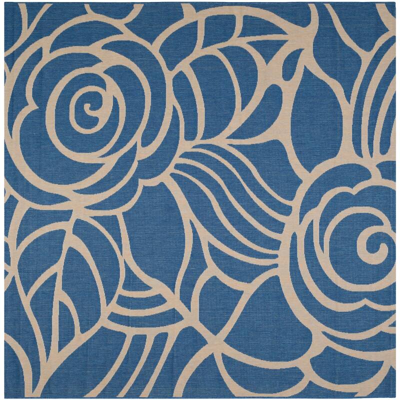SAFAVIEH Courtyard Lorrayne Floral Geo Indoor/ Outdoor Area Rug - 7'10" x 7'10" Square - Blue/Beige