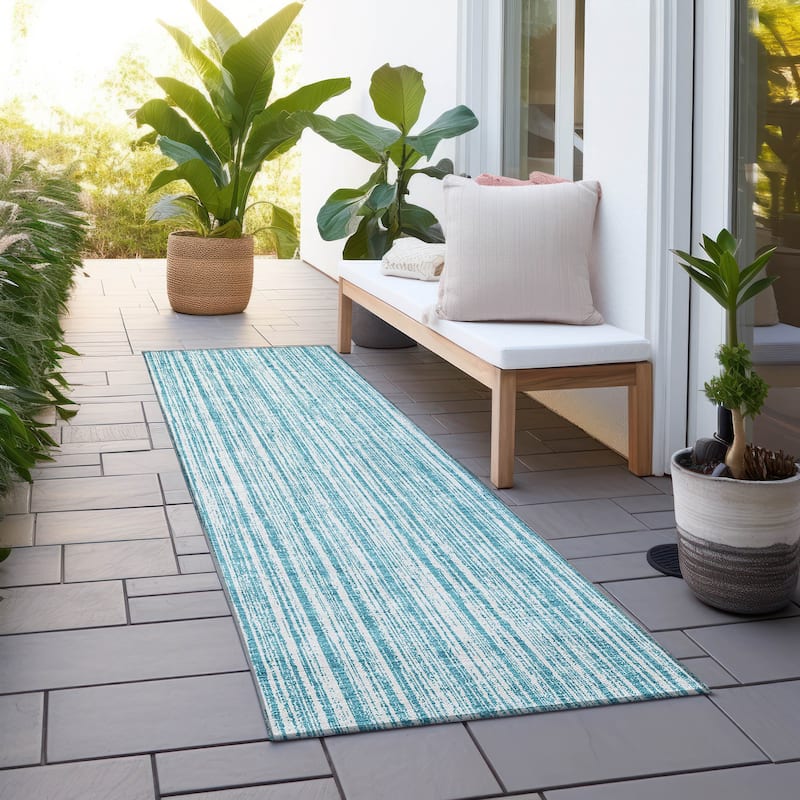Machine Washable Indoor/ Outdoor Chantille Contemporary Striped Rug - Teal - 2'3" x 7'6"