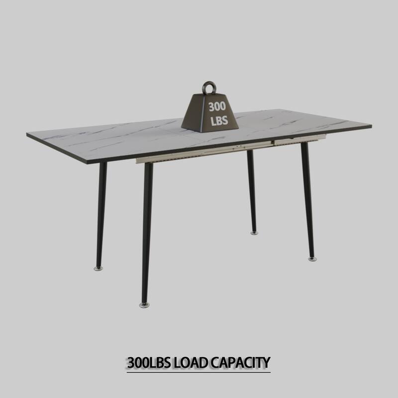 5-Piece Expandable Dining Table Set with C-shaped Tubular Cushioned Armless Chair, Scratch Resistant Plastic Feet