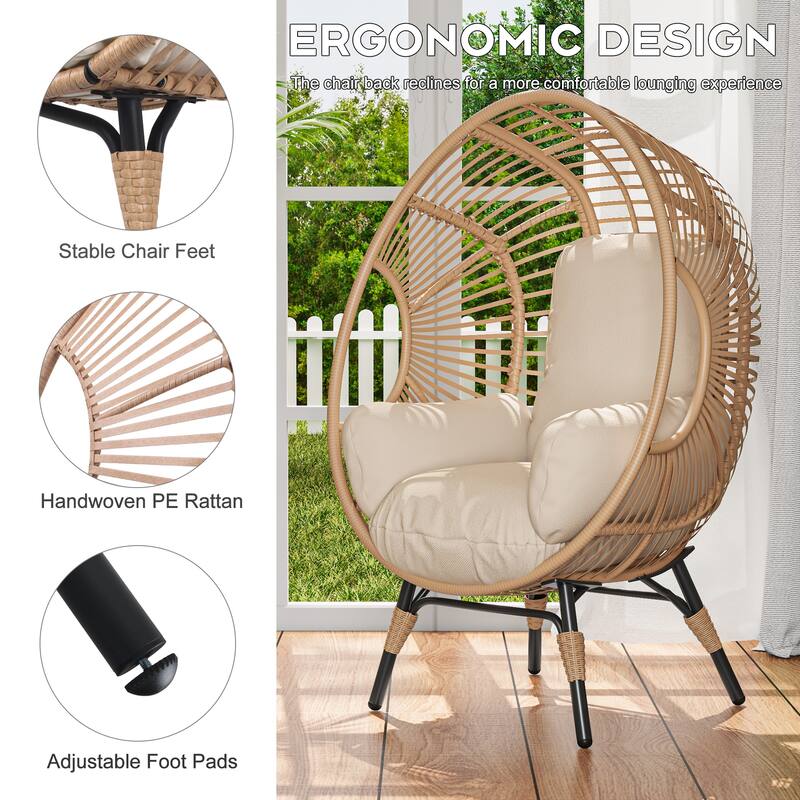 Elegant Arc Back Hanging Egg Chair, 400lb Capacity Patio Swing with 8-Inch Cushion, PE Rattan Outdoor Indoor Chair