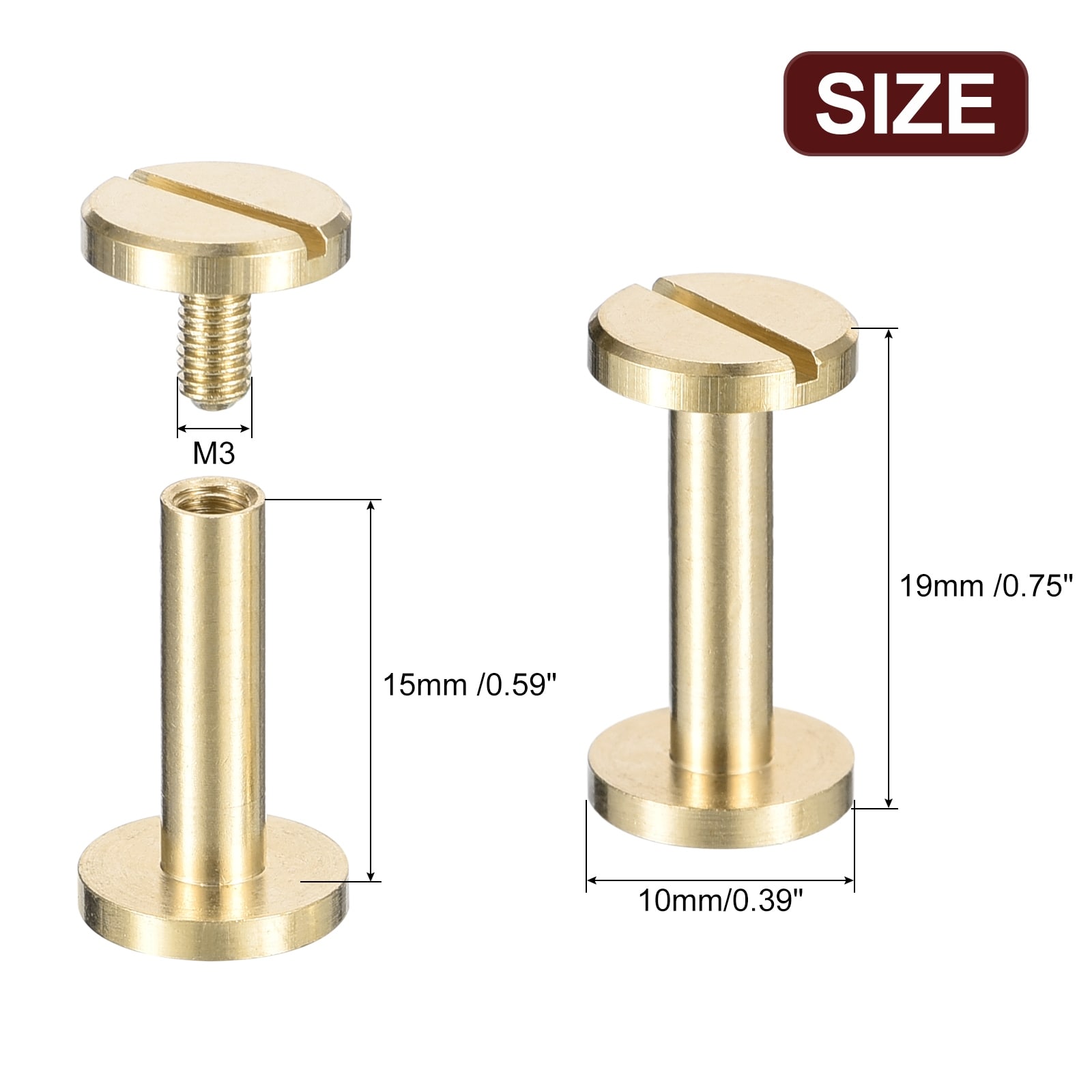 Brass Chicago Screws, Flat Head Screw Back Binding Post Nail Stud Rivets for DIY Leather Craft Belt