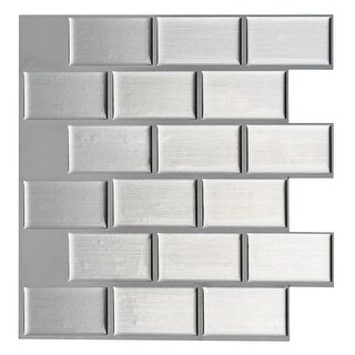 Art3d 12"×12" Vinyl Peel and Stick Kitchen Backsplash Tile Silver Metal