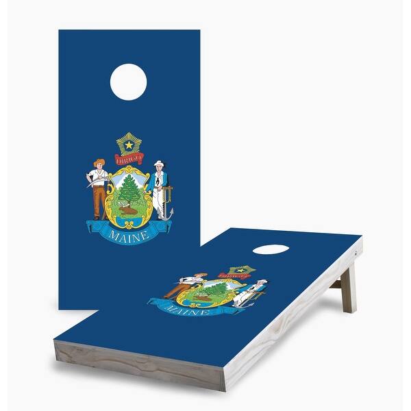 slide 2 of 7, Maine State Flag Cornhole Game (Choose Wraps or Boards) 2x4 Boards (24" x 48") - Include ALL Accessories