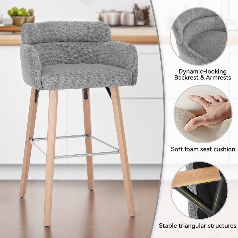 30''H Bar Stool With Solid Wood Frame And Foam Seat (Set of 2)