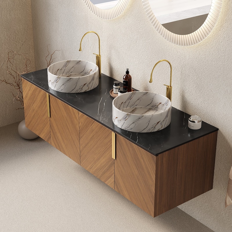 Wall Mounted Bathroom Vanity with Sintered Stone Countertop and Sink