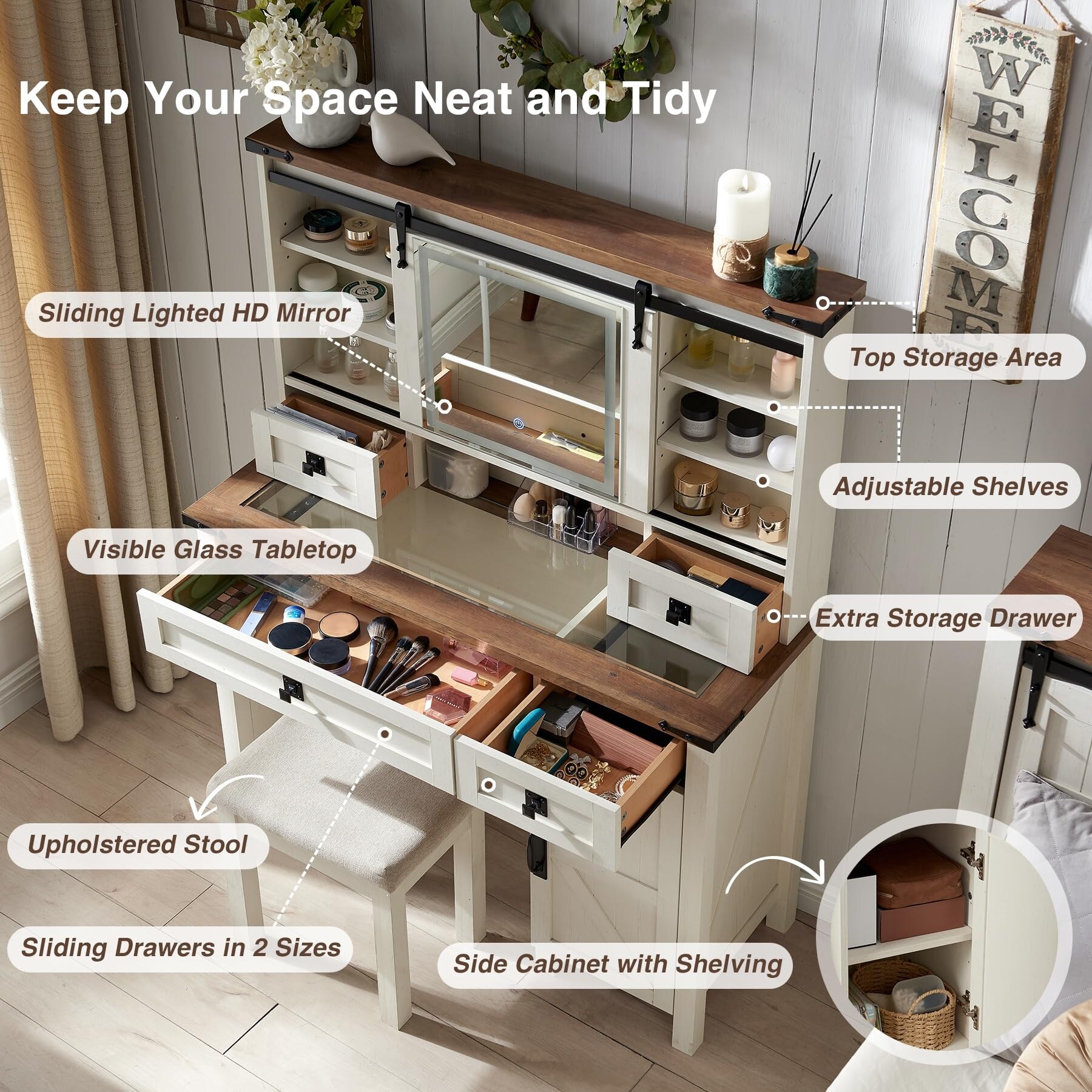 Dressing table with side shelves discount