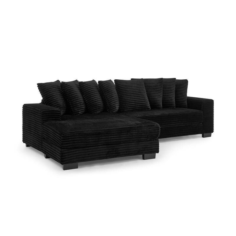 Roomfitters Corduroy Tufted Upholstered Sleeper Sectional Sofa, L-Shape Modular Convertible Sofa with Adjustable Footrests