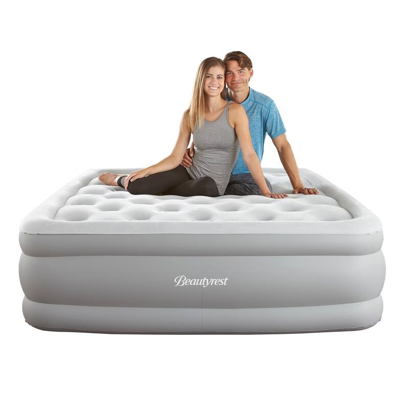 Beautyrest Sky Rise Raised Air Mattress with External Pump - Inflatable Bed with Edge Support, Puncture-Resistant Vinyl