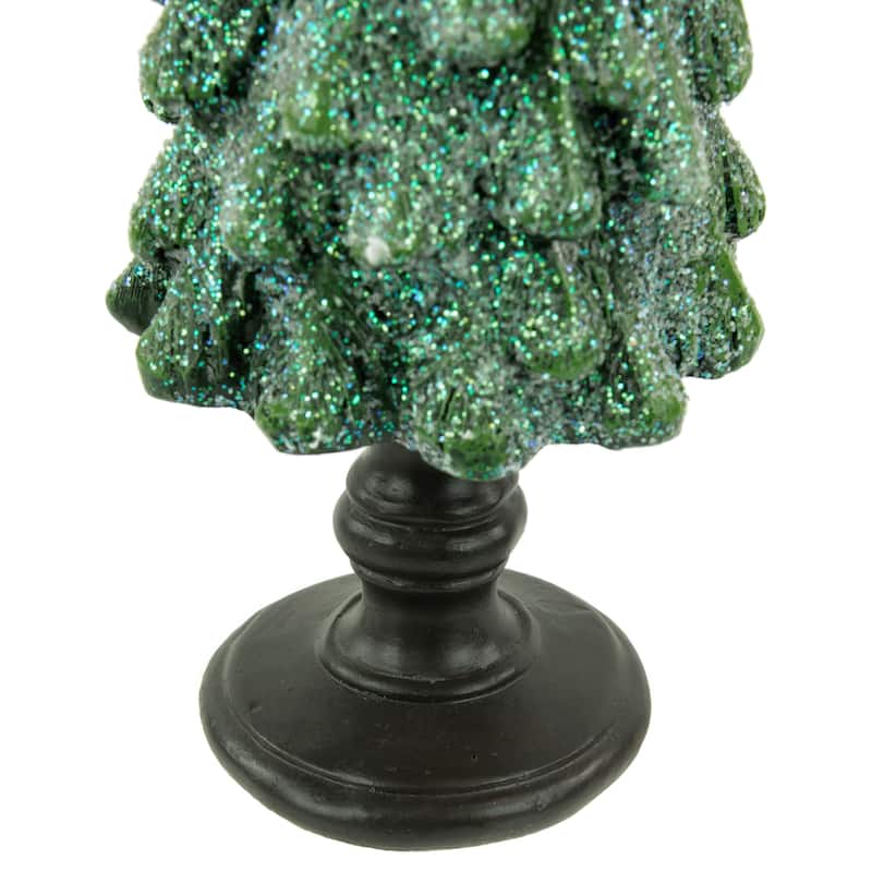 11" Green Glittered Tree With Red Cardinals Christmas Decoration