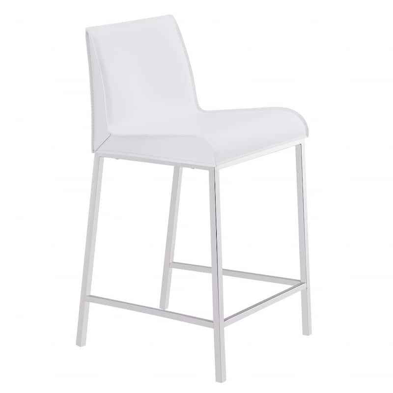 Set of Two Leather and Steel Counter Stools - 17.33" W x 19.89" D x 34.26" H